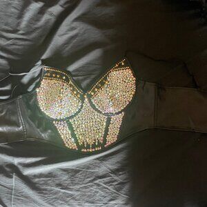 PU Bustier Punk Goth Clubwear Bralette Corset Rhinestones